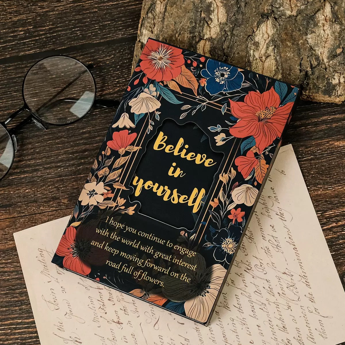 “Believe in Yourself” Floral Hardcover Notebook